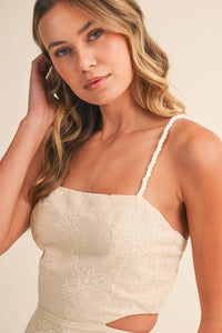Strap Trim Midi Dress with Cut-Out Waist & Open Back