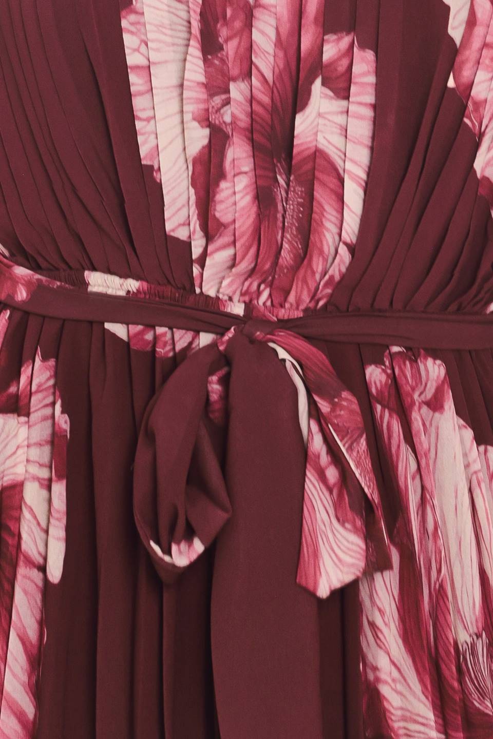 One Shoulder Wine Floral Pleated Maxi Dress