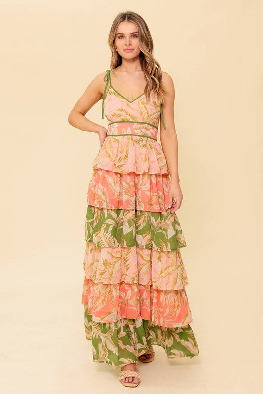 RUFFLE LAYERS FLORAL MAXI DRESS