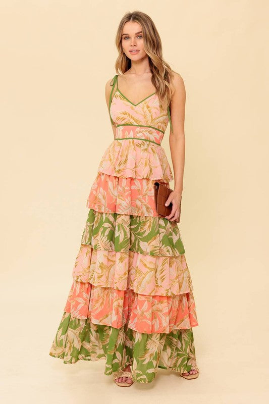 RUFFLE LAYERS FLORAL MAXI DRESS