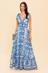 BLUE PRINTED VERCASE TI SHOULDER MAXI DRESS
