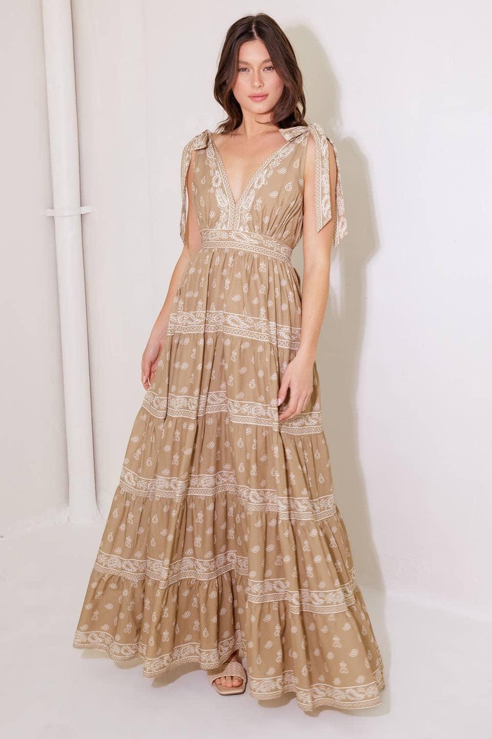 Printed Woven Maxi Dress with Smocked Back & Tiered Skirt