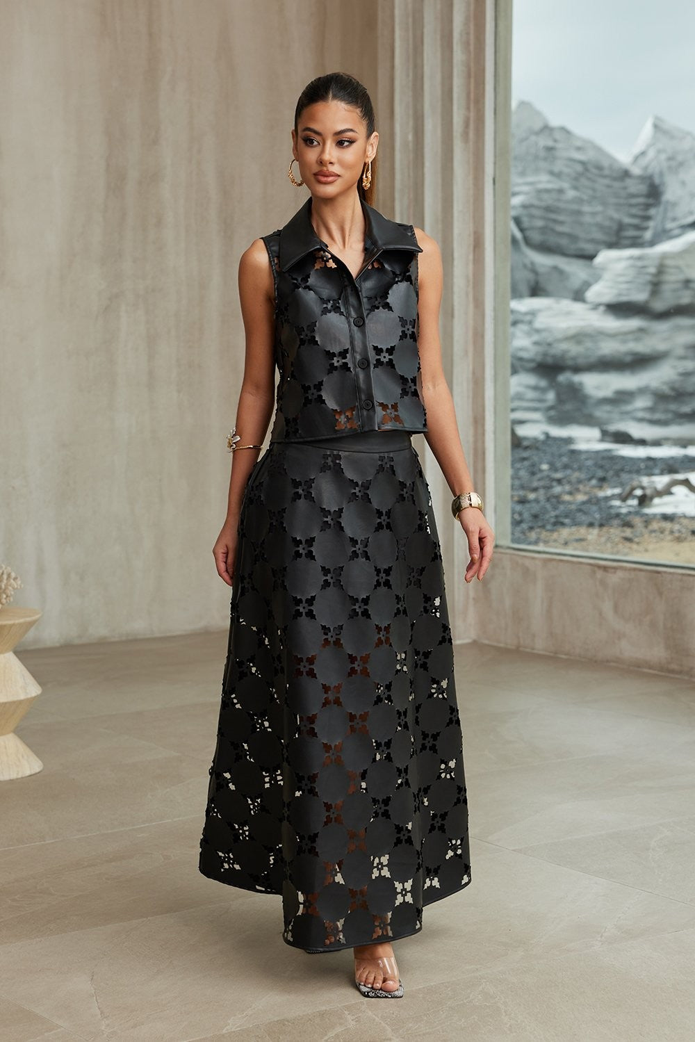 Faux Leather Julia Maxi Vest Set