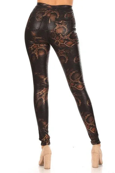 High Waist Snake Print Disco Pants - Super Stretch