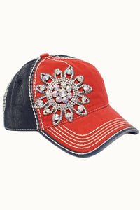 Sunflower Bejeweled Glitz USA Cap – Red White Blue Adjustable
