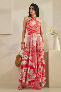 HALTER MAXI DRESS WITH UNEVEN HEM