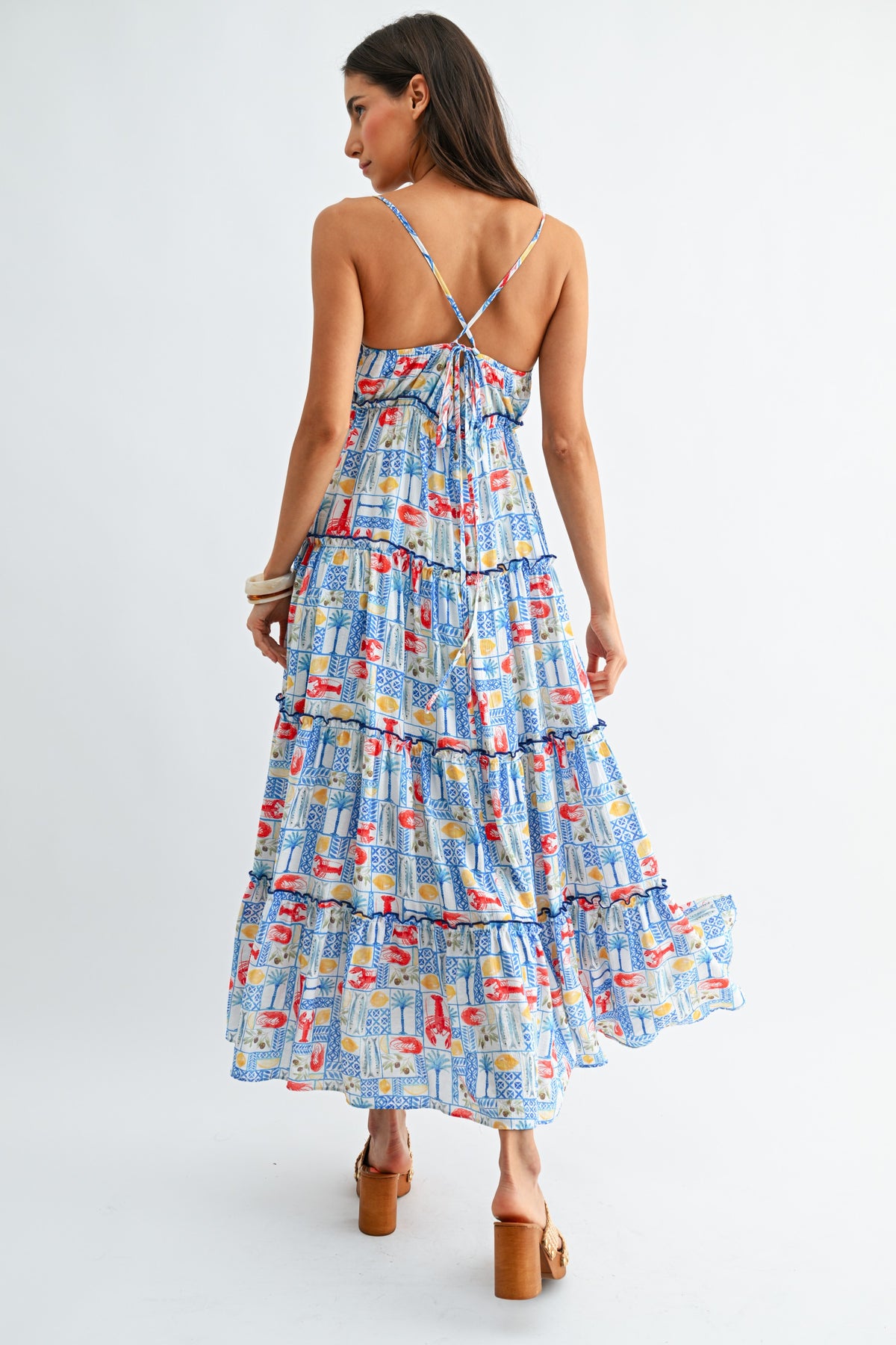 Tiered Maxi Dress With Mediterranean Tile Print