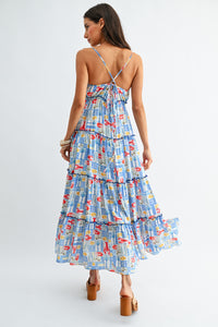 Tiered Maxi Dress With Mediterranean Tile Print