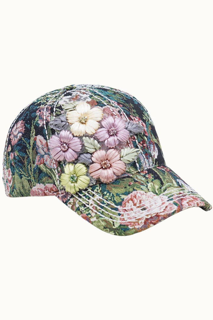 Floral Tapestry Cap with Bling Floral Glitz, Adjustable
