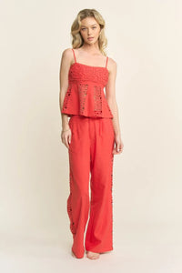 CROCHET DETAIL TOP AND PANTS SET