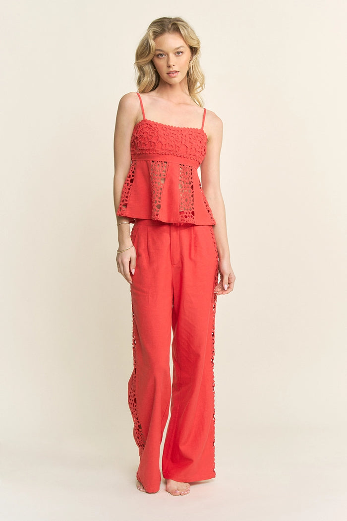 CROCHET DETAIL TOP AND PANTS SET