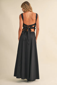 SMOCKING BACK TIED TOP AND A LINE MAXI SKIRT SET