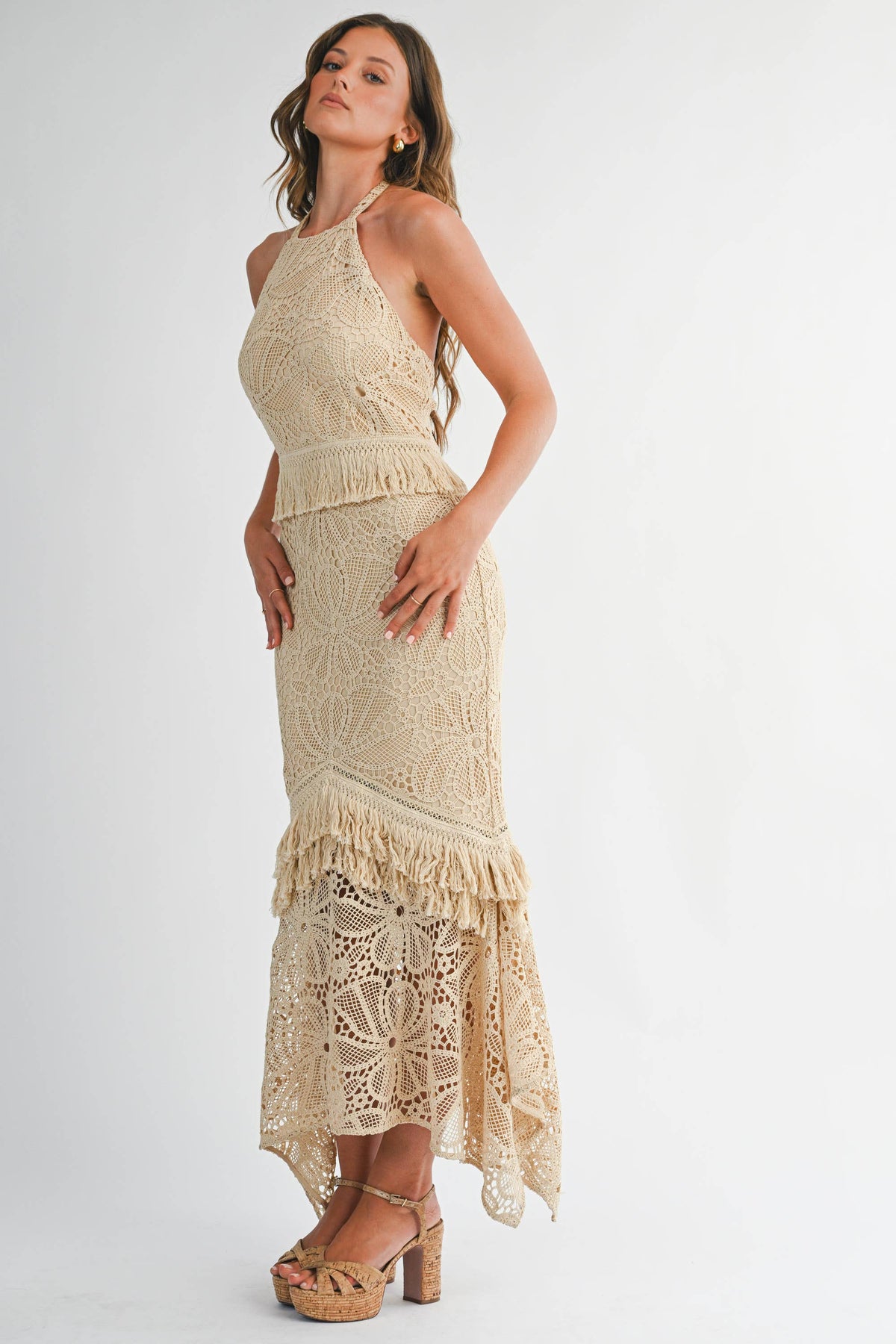 Handcrafted Crochet Fringe Maxi Dress