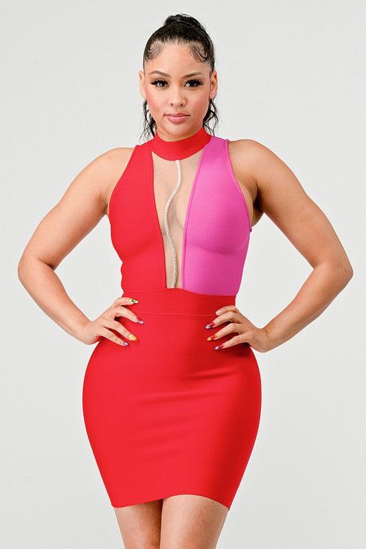 TWO TONE BANDAGE DRESS - PRIVILEGE 