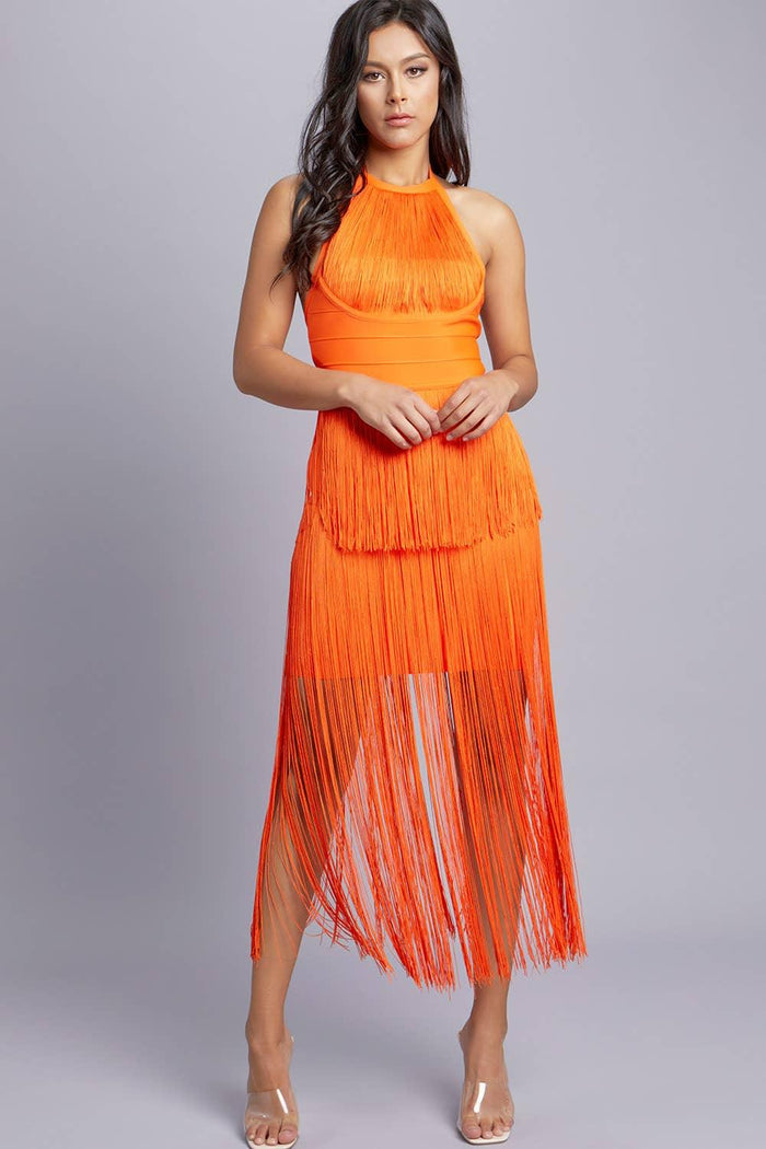 Halter Fringe Mini Dress