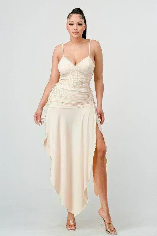 GODESS CORSET WAIST SLIT DRESS - PRIVILEGE 