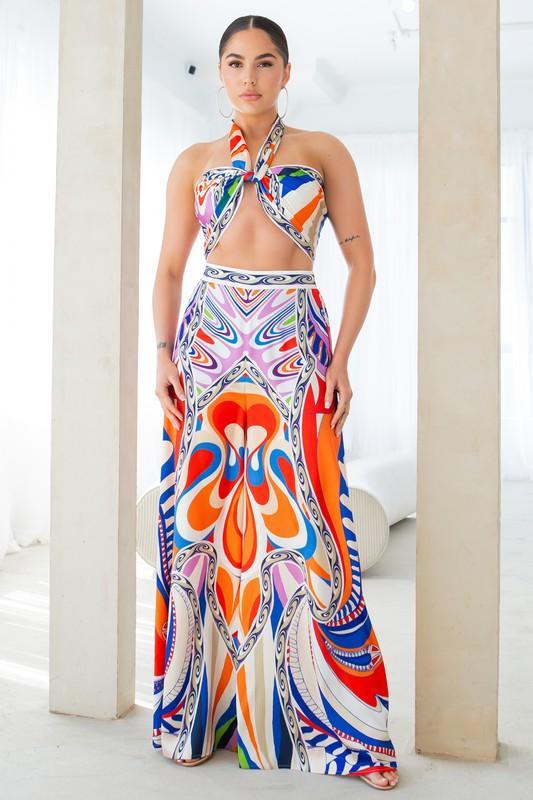 Convertible Scarf crop top and Wide pants set - PRIVILEGE 