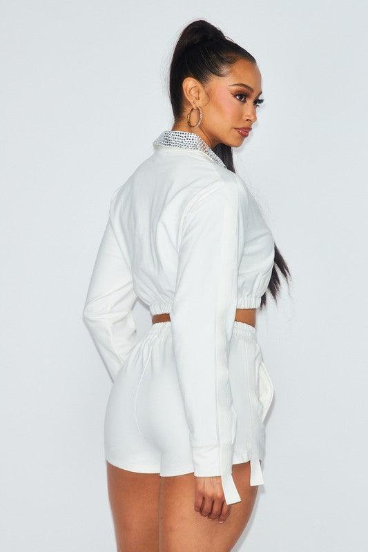 RHINESTONECOLLOAR SHORT AND CROP JACKET - PRIVILEGE 