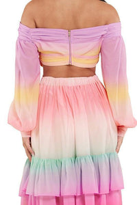 PASTEL OMBRE RUFFLE TIERED MAXI DRESS - PRIVILEGE 