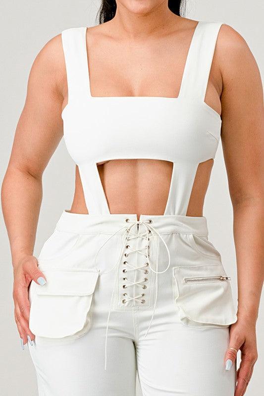 classic white cut out matching set - PRIVILEGE 