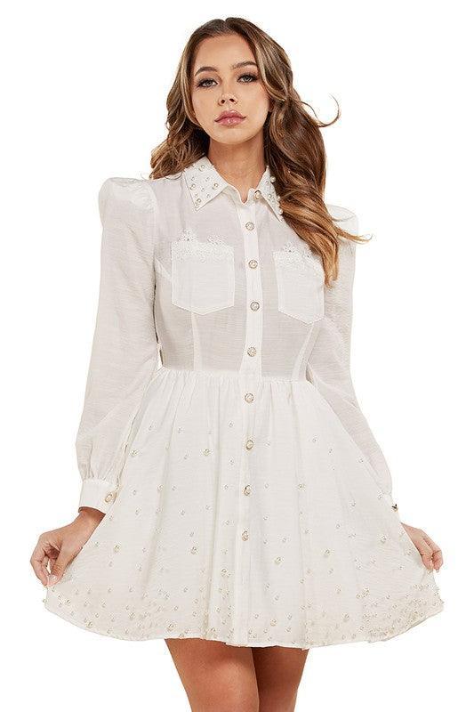 Off White Timeless Tailor Inspired Mini Dress - PRIVILEGE 