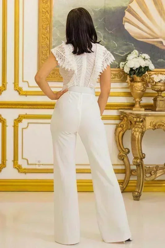 LACE RUFFLE DETAILED FASHION JUMPSUIT - PRIVILEGE 