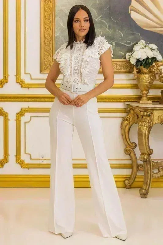 LACE RUFFLE DETAILED FASHION JUMPSUIT - PRIVILEGE 