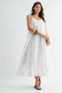 EYELET MAXI DRESS WITH TEXTURED SHOULDER STRAPS