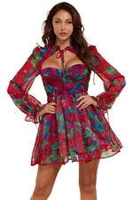 Red Floral Corset Style Romantic Charm Mini dress - PRIVILEGE 