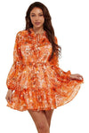 Fall Floral Cinched Chiffon Mini Dress - PRIVILEGE 