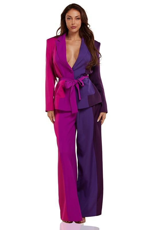 Allure of Pastel Purple Color Block Two Piece Set - PRIVILEGE 