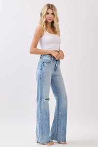 HIGH RISE STRETCH VINTAGE FLARE W/ RAW HEM JEANS