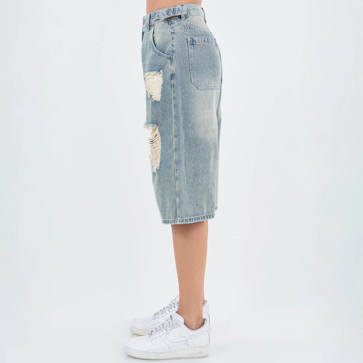 WAIST TRIM DISTRESSED WIDE LEG JORTS-RSS21142