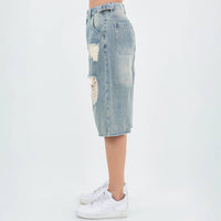 WAIST TRIM DISTRESSED WIDE LEG JORTS-RSS21142