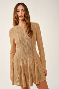 Pom-pom Lace Trim Flare Mini Dress knit