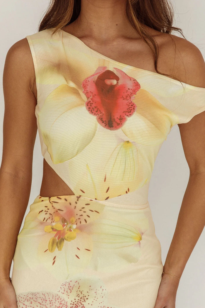 Asymmetrical Floral Maxi Dress