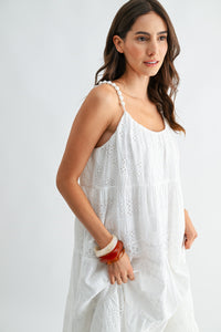 EYELET MAXI DRESS WITH TEXTURED SHOULDER STRAPS