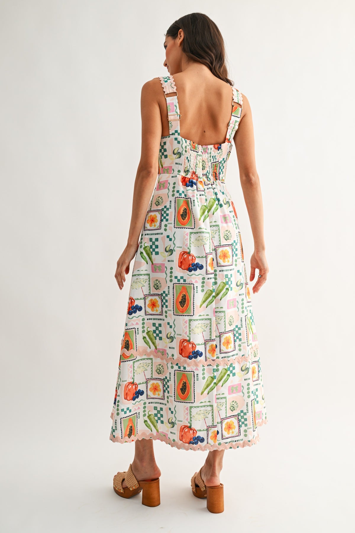 Printed Maxi Dress With Pastel Ric-rac Trim