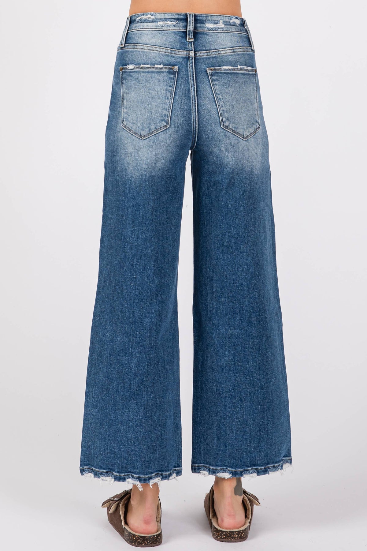Wide Destroyed High Rise Relaxed Cropped Wide Leg Jeans