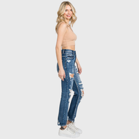 Destroyed Super High Rise Slim Straight Jeans — Medium Wash