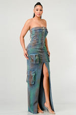 VINTAGE HAND WASHED BUTTON UP SLIT CARGO STYLE DRESS - PRIVILEGE 