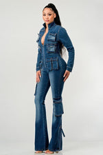 CARGO STYLE DENIM JUMPSUIT - PRIVILEGE 