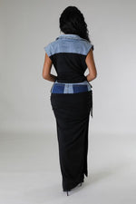 DENIM 2PC MAXI SKIRT SET - PRIVILEGE 