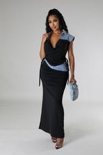 DENIM 2PC MAXI SKIRT SET - PRIVILEGE 