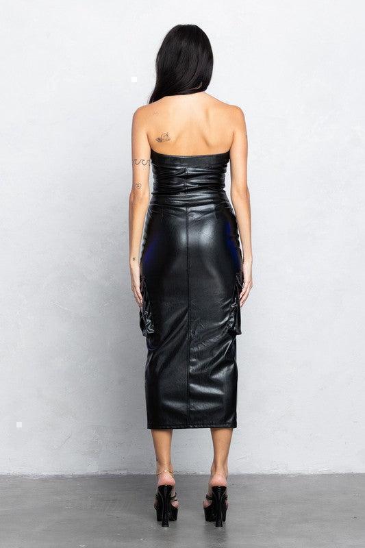 CARGO FAUX LEATHER MIDI DRESS PRIVILEGE
