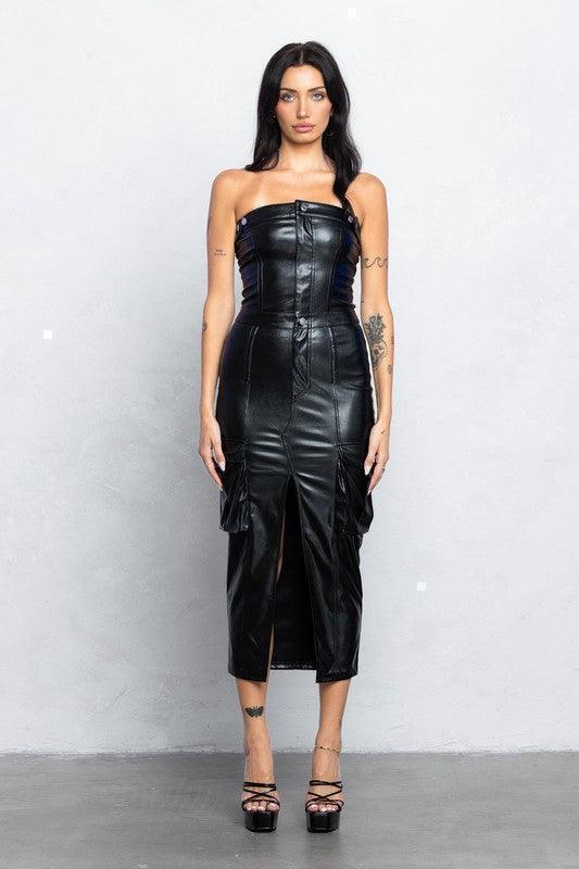 CARGO FAUX LEATHER MIDI DRESS PRIVILEGE