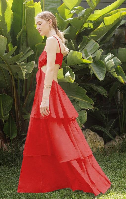Floral Cut out Tiered Cotton Linen Maxi Dress PRIVILEGE
