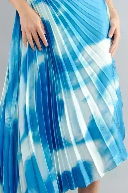 PRINT SLASH SHOULDER SLEEVELESS PLEATED DRESS - PRIVILEGE 