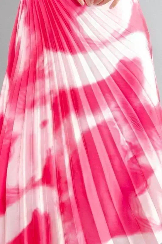 PRINT SLASH SHOULDER SLEEVELESS PLEATED DRESS - PRIVILEGE 