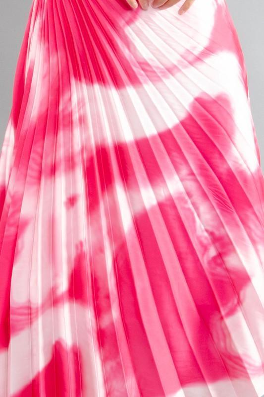 PRINT SLASH SHOULDER SLEEVELESS PLEATED DRESS - PRIVILEGE 